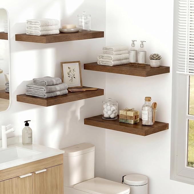 Vivelove 24 Inches Floating Shelves Wall Mounted, 10" Deep Wall Shelves for Bedroom, Bathroom, Living Room, Kitchen, Office, Home Decor, Modern Shelf, Set of 2, Walnut, 24x10.2x1.5