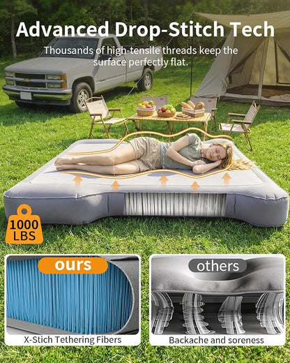 Umbrauto Premium Drop-Stitch Truck Bed Air Mattress for 6-6.5 ft Full Size Bed, Sag-Resistant Waterproof Firm Sleeping Pad for Truck Tent Camping, Dark Grey