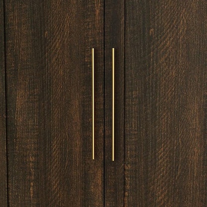 Wardrobe Closet with Mirror, 3 Door Wardrobe with 4 Drawers, Shelves, Hanging Rod, Modern Bedroom Armoire with Gold Handles, Brown Clothes Cabinet, 20.5”D x 47”W x 86.7”H