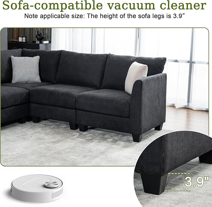 122.8" Large Sectional Couches for Living Room, 6 Seater L Shaped Modular Sectional Sofa with Storage Ottoman & USB, Oversized Corner Couch for Living Room（Black）