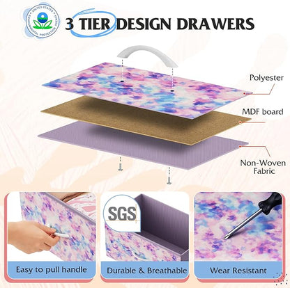 WLIVE Dresser for Bedroom with 8 Drawers, Wide Fabric Dresser for Storage and Organization, Bedroom Dressers, Chest of Drawers for Living Room, Closet, Hallway, Tie-dye Print (Pink, Purple, Blue)