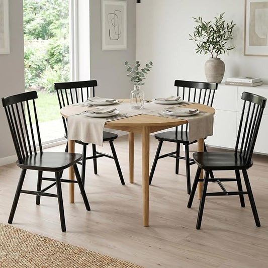 AreShark Windsor Dining Chairs, Farmhouse Wooden Dining Room Chairs, Solid Wood Kitchen Chairs with Spindle Back Set of 4, Black