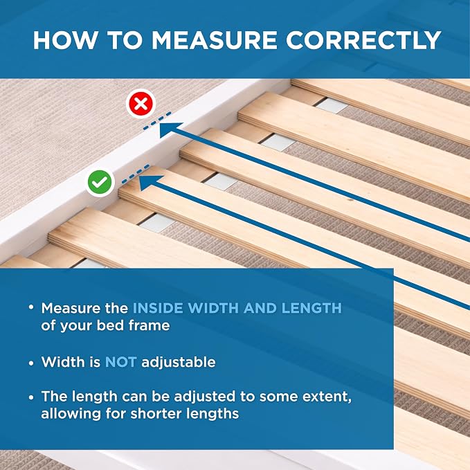 Meliusly Full Bed Slats 54x75 – Heavy Duty 0.6 Inch Thick Replacement Wood Slats for Full Size Bed Frame, Slatted Bed Base with Under 2.5 Inch Spacing, Wooden Mattress Support Slats for Platform Bed