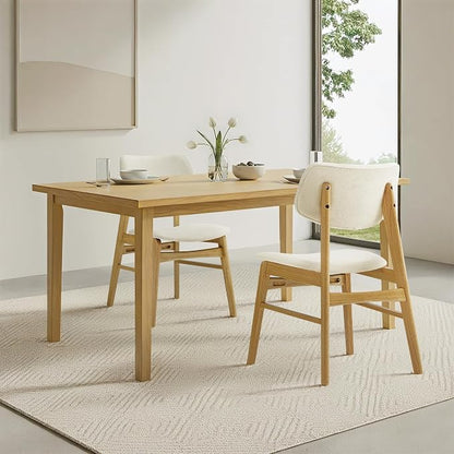 KISLOT Wooden Dining Chairs Set of 4, Upholstered Modern Dining Room Chairs, Solid Oak Wood Kitchen Chairs with Soft Cushion Backrest for Farmhouse, Restaurant, Café (Cream Fabric & Original Color)