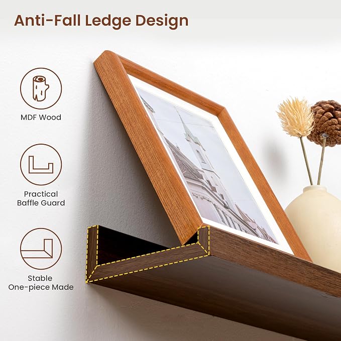 Axeman Picture Ledge Shelf | 55 Inch Walnut Floating Shelves Set of 4 | Rustic Wood Wall Shelves with Lip | 55" Walnut Picture Shelves for Wall with Ledge | Photo Shelves