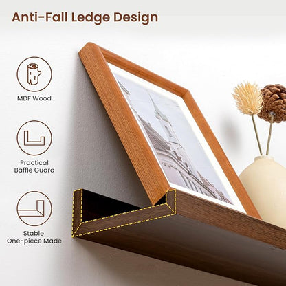 Axeman Picture Ledge Shelf | 16 Inch Walnut Floating Shelves Set of 4 | Rustic Wood Wall Shelves with Lip | 16" Picture Shelves for Wall with Ledge | Walnut Photo Shelves