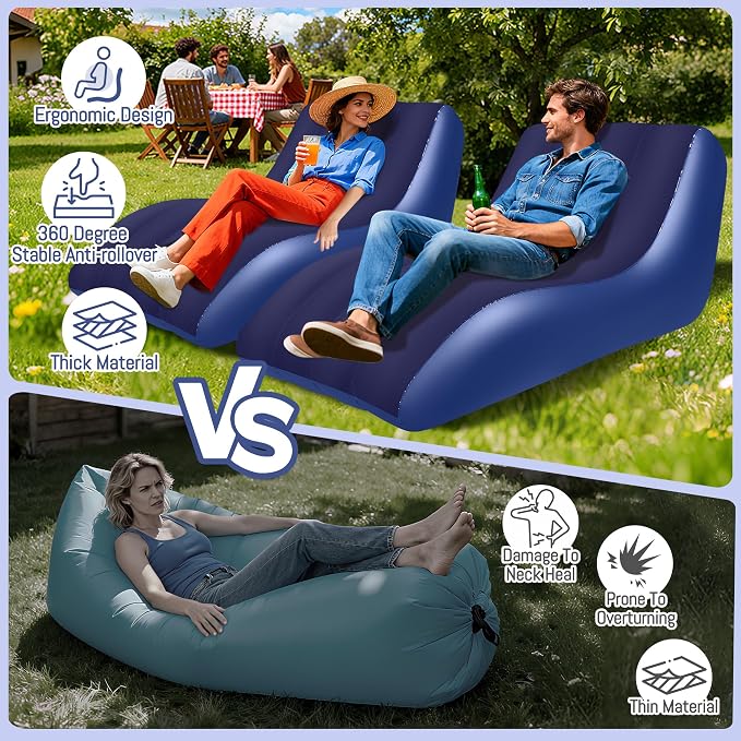 SeaSlep Inflatable Couch for Camping, Blow-Up Couch with Flocked Surface, Portable Inflatable Couch, Twin Size Sofa Bed, Comfortable Air Sofa Outdoor, Durable Blow up Couch for Indoor/Outdoor(Blue)