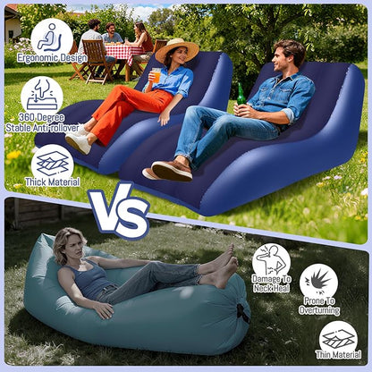 SeaSlep Inflatable Couch for Camping, Blow-Up Couch with Flocked Surface, Portable Inflatable Couch, Twin Size Sofa Bed, Comfortable Air Sofa Outdoor, Durable Blow up Couch for Indoor/Outdoor(Blue)
