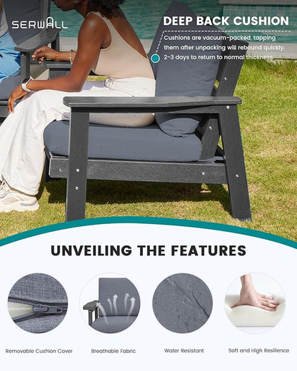 SERWALL Outdoor Patio Furniture Set, 5 Piece HDPE Patio Conversation Sets, All-Weather Wood-Like Outdoor Couch Loveseat and Coffee Table with Thick Cushions for Porch Balcony Garden Backyard