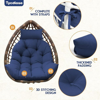 Outdoor Hanging Egg Chair Cushion Replacement, Thicken Egg Chair Cushion Waterproof Basket Eggs Chairs Cushion with Headrest Pillow, U-Shaped Cushions for Hanging Eggs Chairs Swing (Blue)