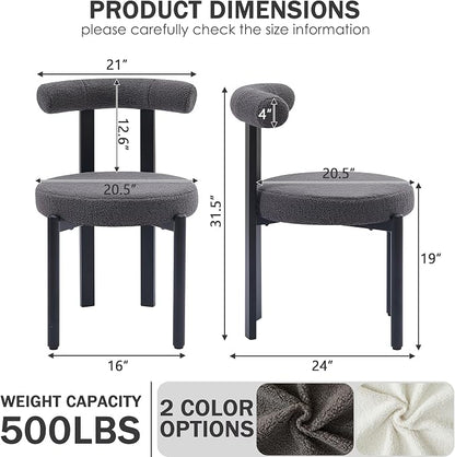 Boucle Dining Chairs Set of 6 Kitchen & Dining Room Chairs(Gray) | Mid Century Modern Upholstered Dining Chairs with Curved Backrest and Black Metal Legs