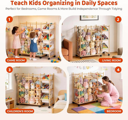 Sevenblue Toy Storage Organizer with 3 Removable Bins, Kids Storage Toy Shelf Organizer for Stuffed Animal Holder for Bedroom Playroom Nursery | Wood & White