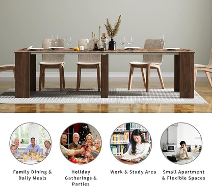 Transformer Dining Table for 12, 118” Expandable Wood Dining Room Table, Space Saving Folding Console Table, Modern Long Dining Table Walnut