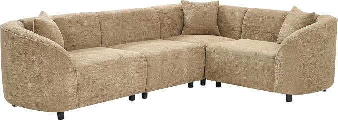 Merax 104" L-Shaped Curved Sofa, Comfy Upholstered Sectional Couch with Extra Deep Seats, Boucle Sofa for Living Room Apartment Office, Camel
