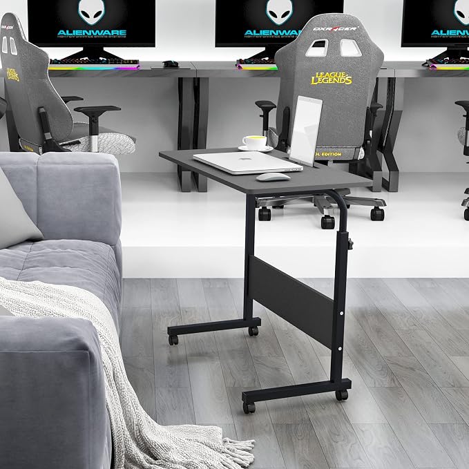 soges 31.5 inches Mobile Side Desk with Tablet Slot Height Adjustable Laptop Cart Stand Portable Laptop Desk Workstation with Wheels Black CXYM-5/3-80BB
