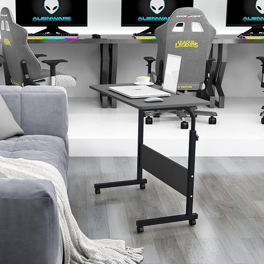 soges 31.5 inches Mobile Side Desk with Tablet Slot Height Adjustable Laptop Cart Stand Portable Laptop Desk Workstation with Wheels Black CXYM-5/3-80BB