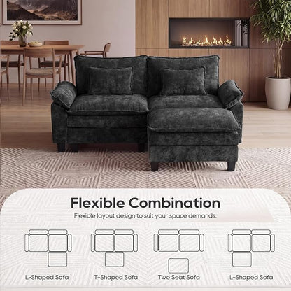 URRED Oversized Modular Sectional Sofa, 87" L Shaped Modern Comfy Cloud Couch with Movable Ottoman & Pillows, Deep Seat Couches for Living Room, Bedroom or Apartment (Chenille Black, 87" L Shaped)