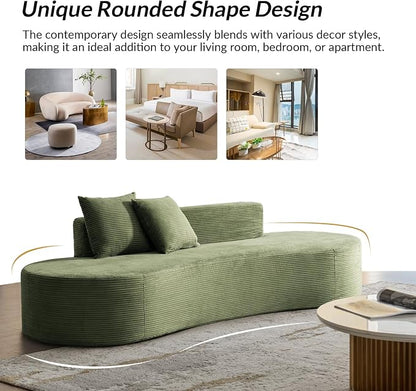94.5" Modern Curved Sofa, 3-Seater Comfy Foam Couch with 2 Pillows, Frameless & No Assembly Required, Cloud Couch for Living Room, Green