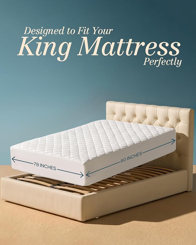 Quilted Fitted Mattress Pad 2 Pack, King Mattress Protector Topper with Deep Pocket Stretches up to 16 Inches, Machine Washable Mattress Cover by Utopia Bedding (White)