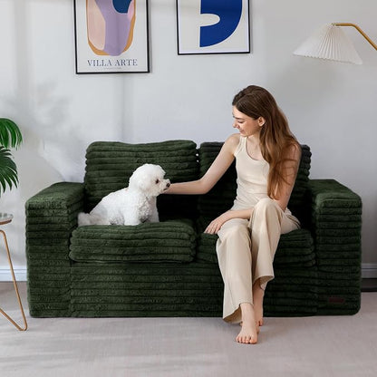 MAXYOYO Boneless Loveseat Sofa Couch for Adults, Floor Bean Bag Couch Sofa | Faux Fur Sofa with Armrests and Back Support, Plush Foam Filled Lounge Couch, Cozy Bean Bag Couch for Living Room, Apartment
