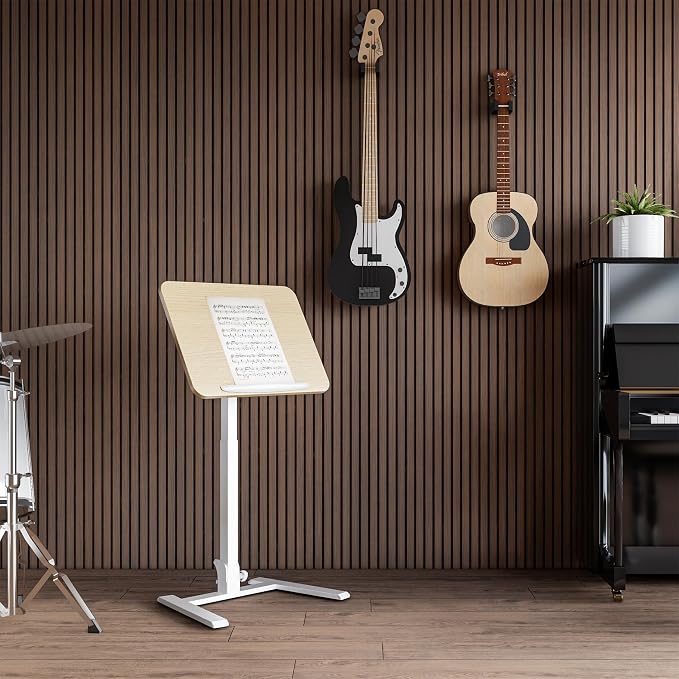 alawooder 25" Mobile Folding Desk: Pneumatic Sit-Stand, No Assembly | 29-42" Height Adjustable Rolling Laptop Desk, Hidden Wheels, 0-90° Tilt Top. Ideal for Home Office, Craft & Study.