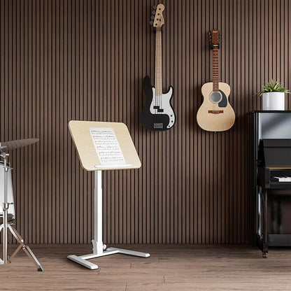 alawooder 25" Mobile Folding Desk: Pneumatic Sit-Stand, No Assembly | 29-42" Height Adjustable Rolling Laptop Desk, Hidden Wheels, 0-90° Tilt Top. Ideal for Home Office, Craft & Study.