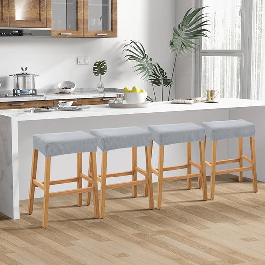 YISUN Stool Covers Rectangle - 4 Pack Stretch Waterproof Saddle Seat Cover Counter Bar Stools Bar Chairs Covers Kitchen Island Chairs Cushion Protector (4, Light Gray)