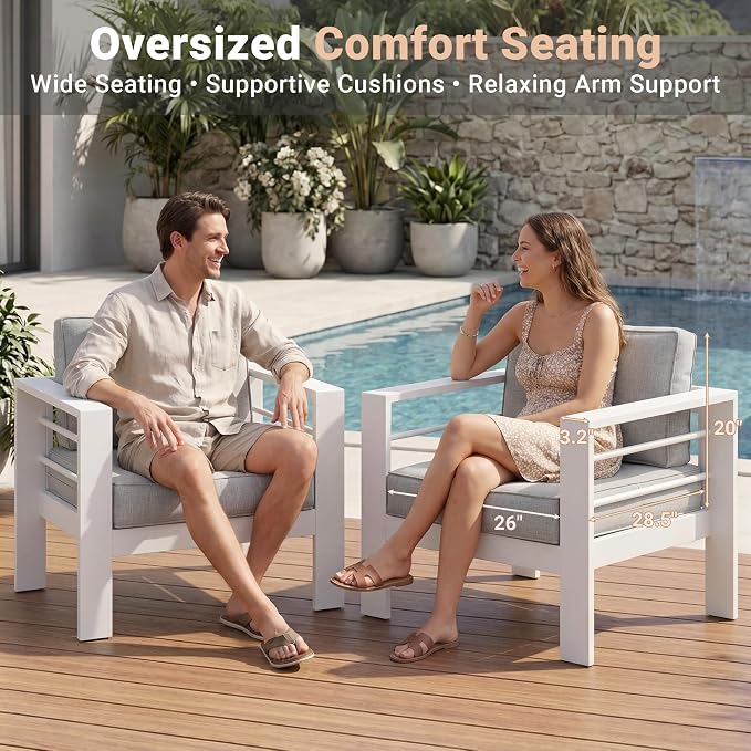 Solaste Outdoor Couch Aluminum Patio Furniture Sofa, 3-Seat All-Weather Metal Outdoor Patio Furniture with Cushions,Light Grey