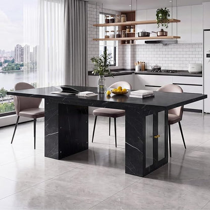 51"-78" Extendable Dining Table for 4-8, Black Faux Marble Kitchen Table | Modern Dining Room Table with Hidden Storage, Rectangle Dinner Tables for Dining Room Kitchen Living Room (Black Marble)
