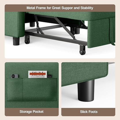 Ahomly Convertible Sleeper Chair Sofa Bed with 3-in-1 Design, Adjustable Backrest, and Storage Pocket for Living Room, Green