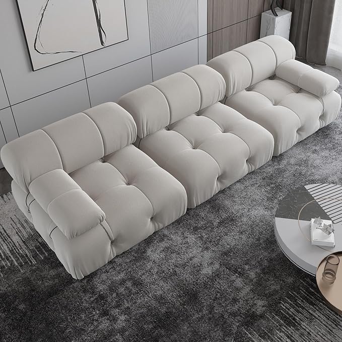 Convertible Modular Sectional Sofa, Modern Velvet Sofa 3-Seater Couch for Living Room, Apartment (104 in/Beige)