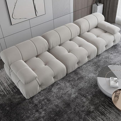 Convertible Modular Sectional Sofa, Modern Velvet Sofa 3-Seater Couch for Living Room, Apartment (104 in/Beige)