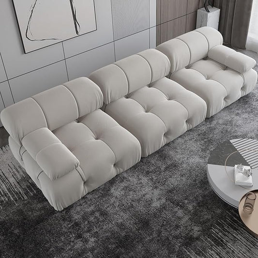 Convertible Modular Sectional Sofa, Modern Velvet Sofa 3-Seater Couch for Living Room, Apartment (104 in/Beige)