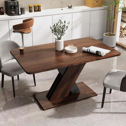 55"-71" Extendable Dining Table for 4-8 People, Space-Saving Extra Long Transformer Table with Extension Leaves Holder, Walnut