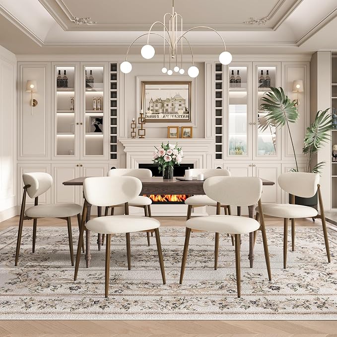 MALOL Dining Chairs Set of 6, Curved Back Kitchen Room Chairs with Metal Legs and Anti Slip Pads, Upholstered Dining Chair for Home and Restaurant, Beige