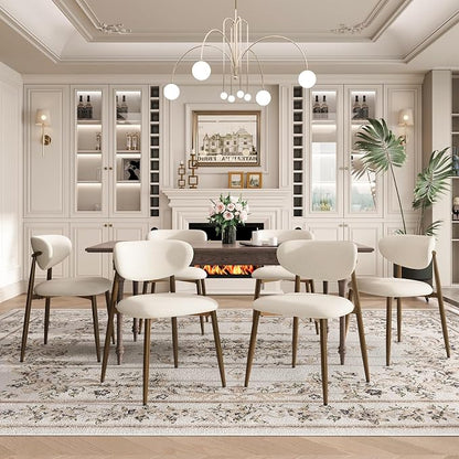 MALOL Dining Chairs Set of 6, Curved Back Kitchen Room Chairs with Metal Legs and Anti Slip Pads, Upholstered Dining Chair for Home and Restaurant, Beige
