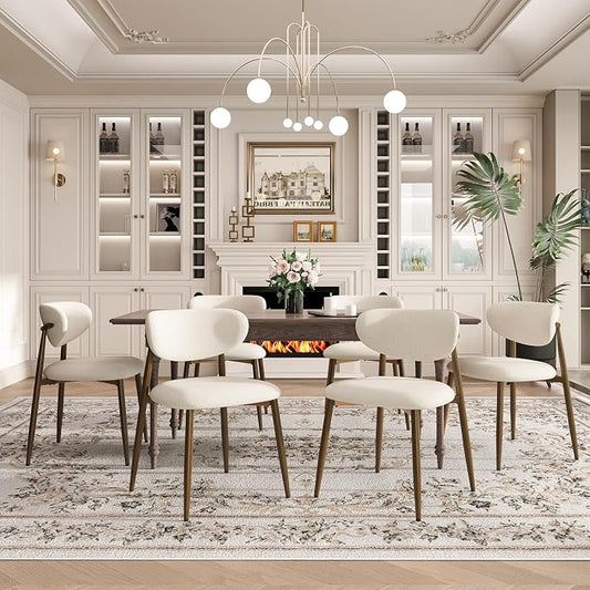 MALOL Dining Chairs Set of 6, Curved Back Kitchen Room Chairs with Metal Legs and Anti Slip Pads, Upholstered Dining Chair for Home and Restaurant, Beige