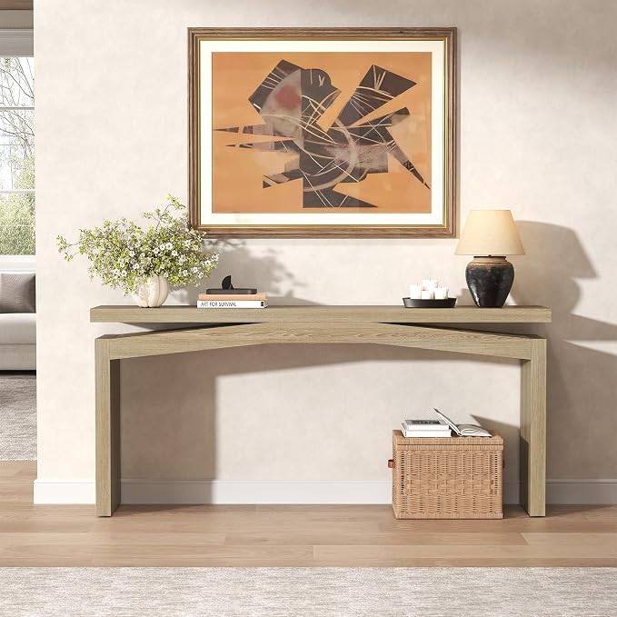 Epecoya Rustic Wood Console Table Entryway 63-Inch, Farmhouse Entrance Tables Narrow Long Wooden, Modern Console Tables for Entryway, Living Room, Light Tan Wood