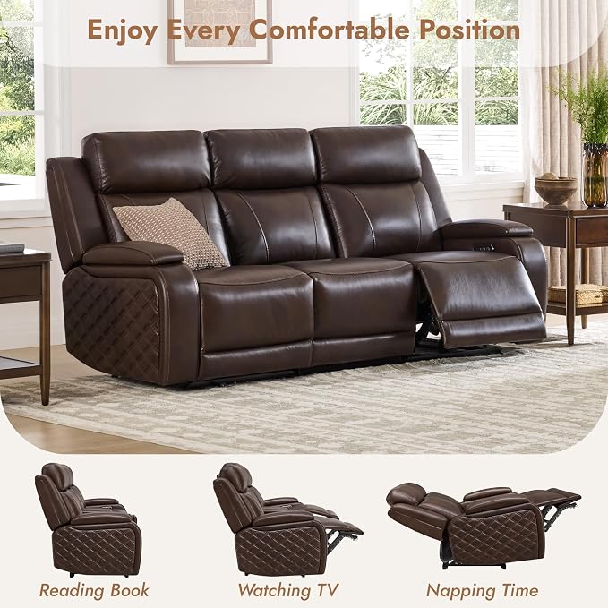 Watson & Whitely Genuine Leather Power Recliner Sofa and Loveseat Set, Zero Gravity Reclining Couch with Storage Console, Power Headrest & Wireless Charging, Cup Holders for Living Room, Dark Brown