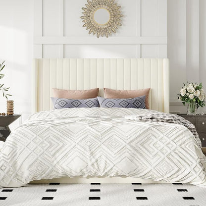 Allewie Queen Size Lift Up Storage Bed Frame, Hydraulic Support System, Upholstered Platform Bed Frame, Underneath Storage, Vertical Channel Tufted Headboard with Wingback, No Box Spring Needed, Cream