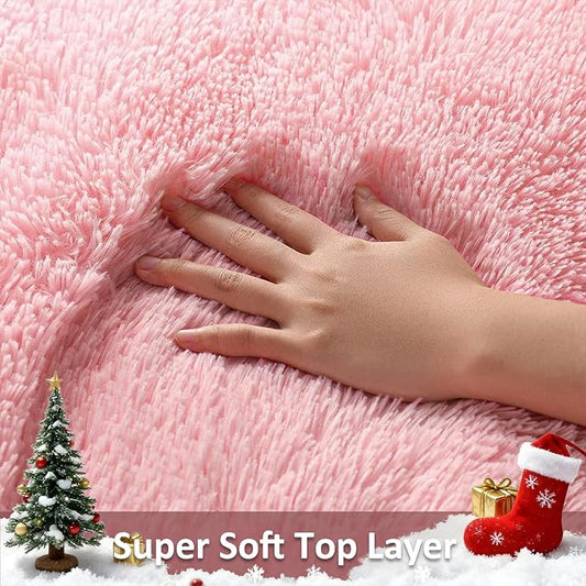 Ophanie 3x5 Pink Rug, Bedside Preppy Dorm Area Rug, College Essentials Non Slip Small Carpets for Bedroom, Anti Slip Fluffy Living Room Rugs Home Decor Aesthetic, Nursery with Over 99 pcs Pile fibers