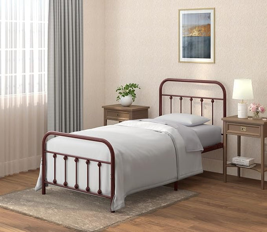 Golden Gate Beds Vintage Wrought Iron BedFrame with Classic Metal Platform Base, Headboard and Footboard, No Box Spring Needed, Easy Assembly, Mattress Base, Noise-Free, Sleek Brown Finish - Twin Size