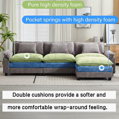 Oprisen 120" Modular Sectional Sofa, Comfy Cloud Couch Sectional Sofa with Ottoman, Chenille Sofa Sleeper Deep Seat Sofa with Throw Pillows for Living Room (Light Gray, 120"- L Shape)