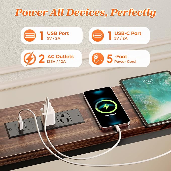 SUPERJARE 102 Inch Sofa Table with 2 Power Outlets and USB-C Ports, 5.9 Inch Narrow Console Table with Storage, Extra-Long, for Entryway Hallway Couch Behind Sofa, Small Spaces, Walnut