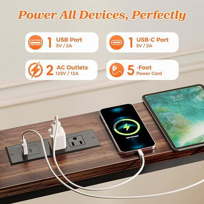 SUPERJARE 102 Inch Sofa Table with 2 Power Outlets and USB-C Ports, 5.9 Inch Narrow Console Table with Storage, Extra-Long, for Entryway Hallway Couch Behind Sofa, Small Spaces, Walnut