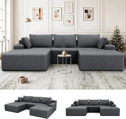 Lifelink 108" Boneless Couch U-Shaped - Modular Sectional Couches for Living Room Cloud Sofa with Deep Seat High Back Removable Ottoman No Assembly Required