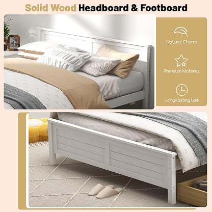 GOFLAME Full Size Bed Frame with 2 Drawers, Platform Bed with Solid Wood Headboard & Footboard, Wood Slats Support Mattress Foundation, Under Bed Storage, No Box Spring Needed, Easy Assembly, White