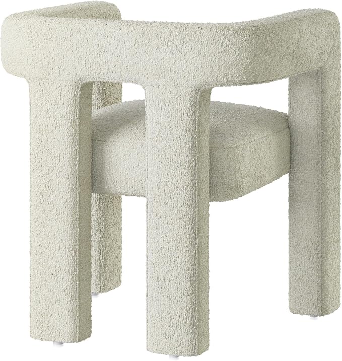 BELLEZE Modern Boucle Barrel Dining Chair Set of 6, Upholstered Linen Kitchen Boucle Armchair with Sidearms and Back, for Dining Room Living Room- Cream