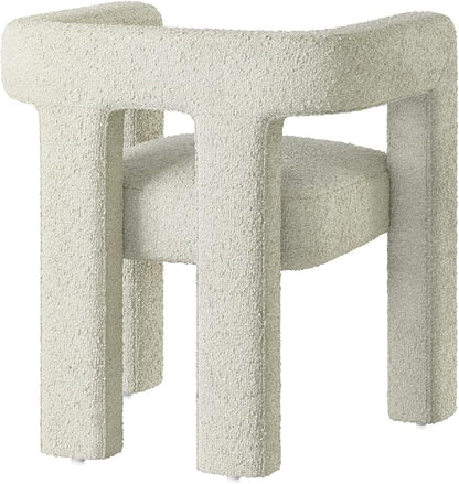 BELLEZE Modern Boucle Barrel Dining Chair Set of 2, Upholstered Linen Kitchen Boucle Armchair with Sidearms and Back, for Dining Room Living Room- Cream