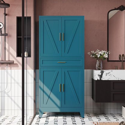 71"H Metal Kitchen Pantry Cabinet with Drawers,Blue Kitchen Storage Cabinets with Doors,Farmhouse Pantry Food Storage Cabinets,Tall Pantry Cabinets,Large Freestanding Cabinets for Dining Room